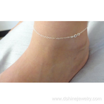 Double Chain Tassel Anklet Bracelet With Rhinestone Pendant